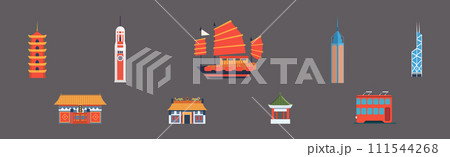 Different Traditional Chinese Transport and Building Vector Set 111544268
