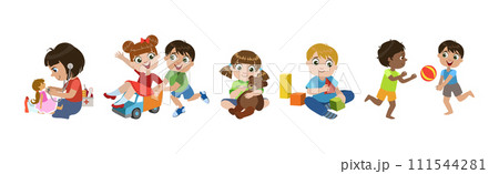 Kid Character Play Toy and Game Have Fun Vector Set Kid Character Play Toy and Game Have Fun Vector Set 111544281