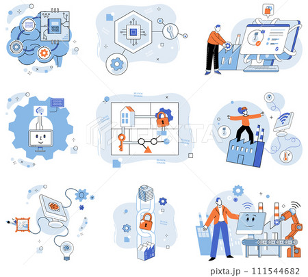 Smart industry vector illustration. The industrial revolution unveils its secrets in cyberspace smart industry concepts Wireless technology, magical brush, paints canvas connectivity in smart industry 111544682