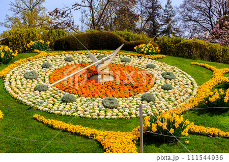 Beautiful flower clock in Geneva, Switzerland 111544936