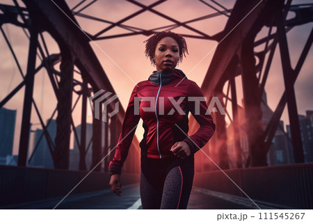Fitness Jog on Industrial Bridge 111545267