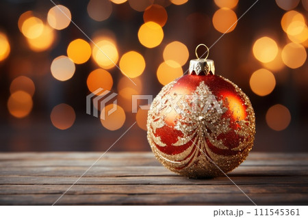Closeup of one ornate christmas ball. Generative AI 111545361