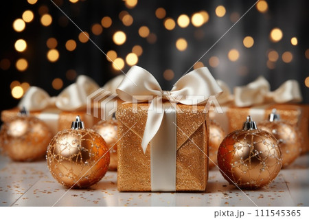 Gift boxes. Merry Christmas, Marry New Year, birthday. Generative AI 111545365