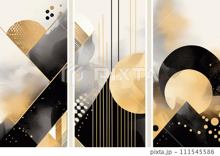Set of abstract geometric backgrounds with hand drawn textures. illustration. 111545586