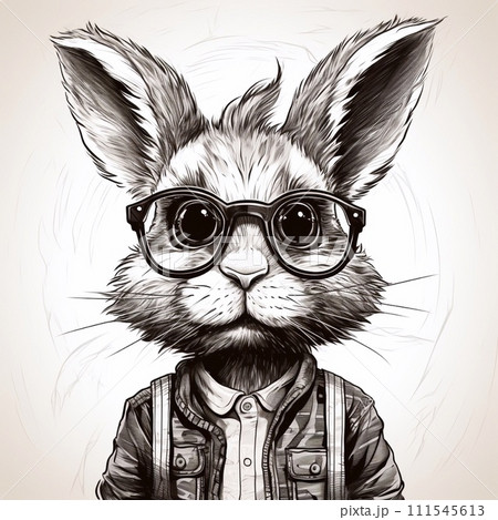 Rabbit hipster animal portrait. Hand drawn illustration in sketch style. Rabbit hipster animal portrait. Hand drawn illustration in sketch style. 111545613