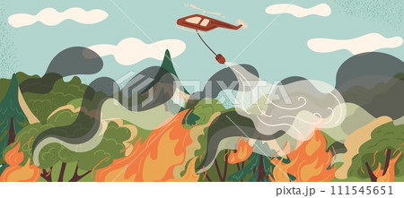 Rescue helicopter extinguishing wild forest fire scene Rescue helicopter extinguishing wild forest fire scene 111545651