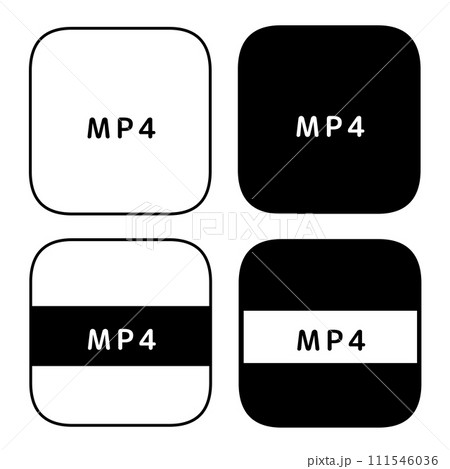 ファイル拡張子 MP4アイコンセット 4種（白黒） 111546036