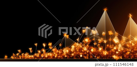 Abstract digital landscape with glowing low poly elements on a dark background, representing modern technology and data concepts. 111546148