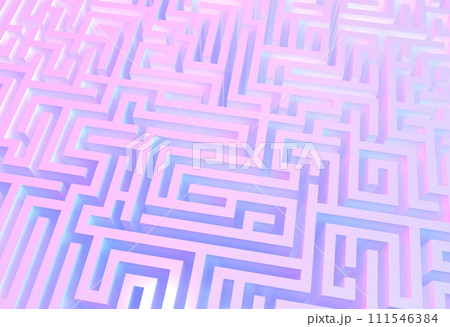 White maze, complex way to find exit, 3d illustration. 111546384
