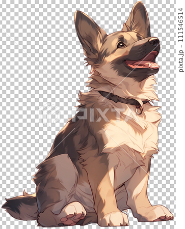 Shepherd sitting and looking up at the owner / AI generated 111546514