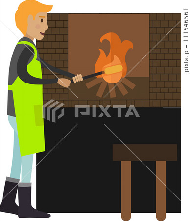 Glassmaker splitting glass in furnace vector icon isolated on white 111546561