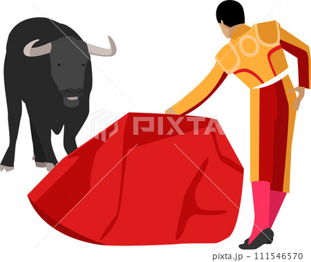 Toreador and bull dancing corrida vector icon isolated on white 111546570