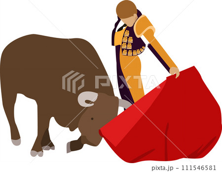 Bullfighter with red cloth and bull vector icon isolated on white Bullfighter with red cloth and bull vector icon isolated on white 111546581
