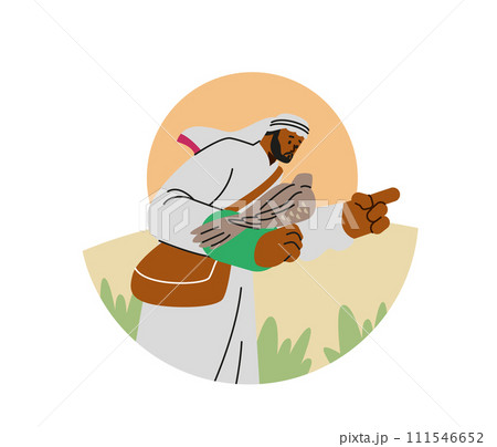 Vector illustration of falconry with man and falcon against circular desert backdrop Vector illustration of falconry with man and falcon against circular desert backdrop 111546652