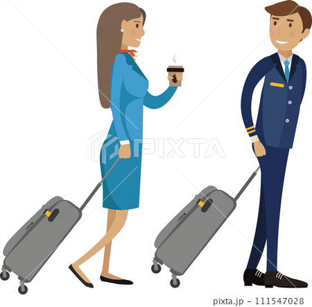 Aircraft crew with luggage bag vector icon isolated on white Aircraft crew with luggage bag vector icon isolated on white 111547028