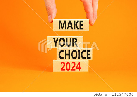 Make your choice 2024 symbol. Concept words Make your choice 2024 on beautiful wooden block. Beautiful orange table orange background. Voter hand. Business Make your choice 2024 concept. Copy space. Make your choice 2024 symbol. Concept words Make your choice 2024 on beautiful wooden block. Beautiful orange table orange background. Voter hand. Business Make your choice 2024 concept. Copy space. 111547600