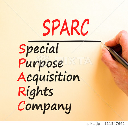 SPARC special purpose acquisition company symbol. Concept words SPARC special purpose acquisition company on white paper. Brown background. Business SPARC special purpose acquisition company concept. 111547662