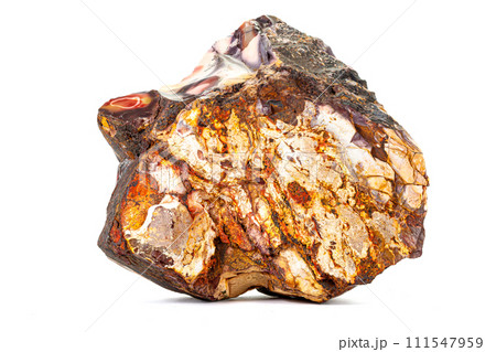 Macro stone mineral Mookaite Jasper on a white background 111547959