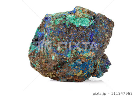 Macro stone mineral Azurite Malachite on a white background Macro stone mineral Azurite Malachite on a white background 111547965