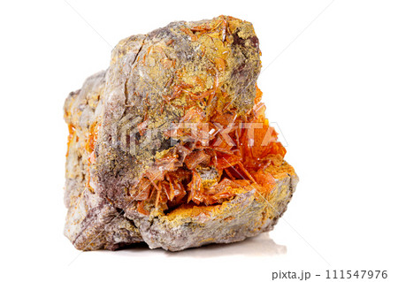 Macro stone mineral Wulfenite on a white background 111547976