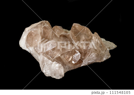 Macro mineral stone smoky quartz, rauchtopaz on a black background 111548105