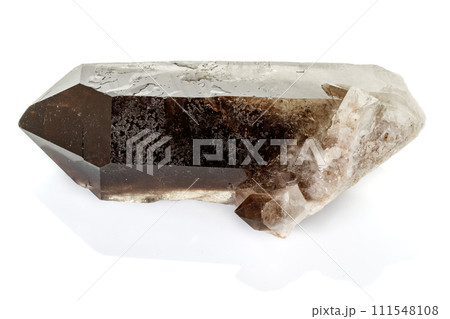 Macro mineral stone smoky quartz, rauchtopaz on a white background 111548108