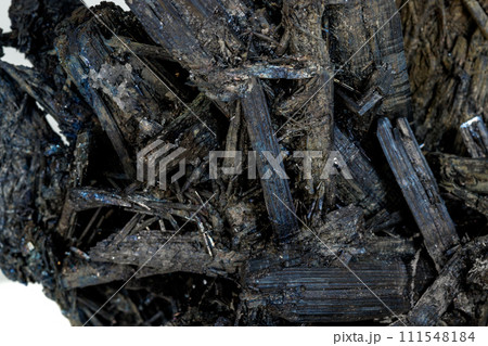 Macro stone mineral Antimonite, Stibnite on a white background 111548184