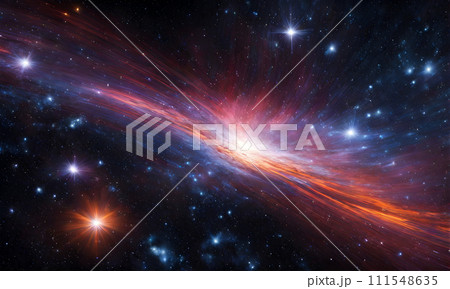 A sweeping view of the cosmos, stars streaking across the celestial void 111548635