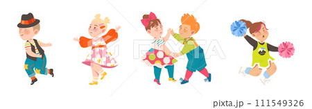 Energetic Children Dancing Moving to Music Rhythm Vector Set 111549326