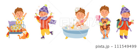 Cute Boy Daily Routine and Schedule Vector Set 111549499