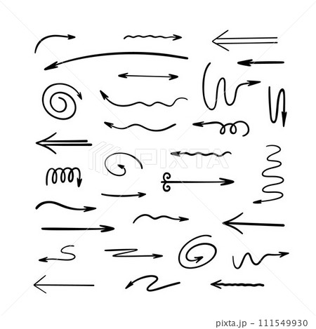 Arrows set simple hand drawn vector illustration, free form curved, straight signs pointing different directions 111549930