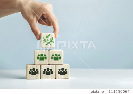 Assembled wooden cubes on the topic of the application of artificial intelligence in business Assembled wooden cubes on the topic of the application of artificial intelligence in business 111550064