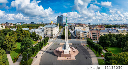 Beautiful aerial Riga view from above. Panoramic view of the Riga old town, the capital of Latvia. Beautiful aerial Riga view from above. Panoramic view of the Riga old town, the capital of Latvia. 111550504