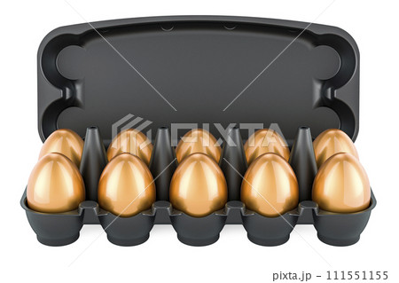 Golden Eggs in an egg carton, 3D rendering Golden Eggs in an egg carton, 3D rendering 111551155