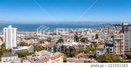 Panoramic aerial view of the San Francisco downtown. Aerial town of San Francisco. Panoramic aerial view of the San Francisco downtown. Aerial town of San Francisco. 111551183