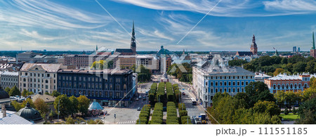 Beautiful aerial Riga view from above. Panoramic view of the Riga old town, the capital of Latvia. Beautiful aerial Riga view from above. Panoramic view of the Riga old town, the capital of Latvia. 111551185