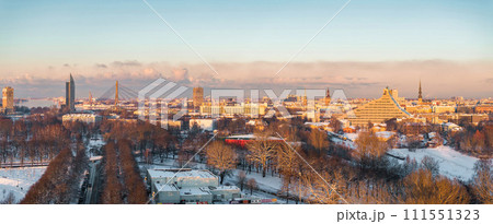 Aerial view of the winter over Riga. Beautiful winter day in Riga. Aerial view of the winter over Riga. Beautiful winter day in Riga. 111551323