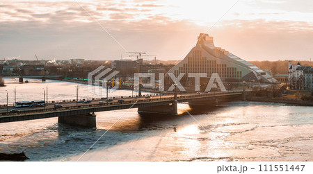 Aerial view of the National Library in Riga. Modern architecture in Latvia. 111551447