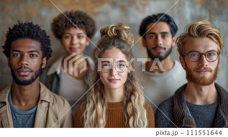 Portrait of a creative business team standing together and laughing. A group of cheerful people of different nationalities 111551644