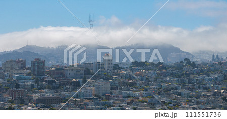 Panoramic aerial view of the San Francisco downtown. Aerial town of San Francisco. 111551736