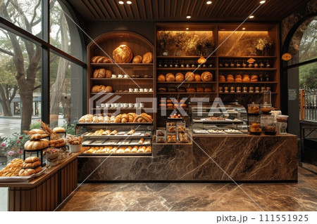 The interior of a bakery and a store. 3d illustration The interior of a bakery and a store. 3d illustration 111551925