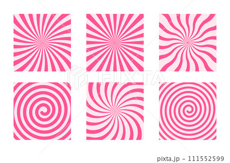 Set of cute lollipop backgrounds. Candy, ice cream, yogurt, caramel or marshmallow textures with radial pink stripes, twist and spiral design. Birthday or Christmas wallpapers Set of cute lollipop backgrounds. Candy, ice cream, yogurt, caramel or marshmallow textures with radial pink stripes, twist and spiral design. Birthday or Christmas wallpapers 111552599