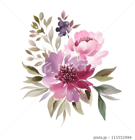 Watercolor greeting card with peony flowers, hand drawn on a white background Watercolor greeting card with peony flowers, hand drawn on a white background 111552994