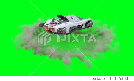 Futuristic flying car, taxi. Green screen isolate. 3d rendering. Futuristic flying car, taxi. Green screen isolate. 3d rendering. 111553632
