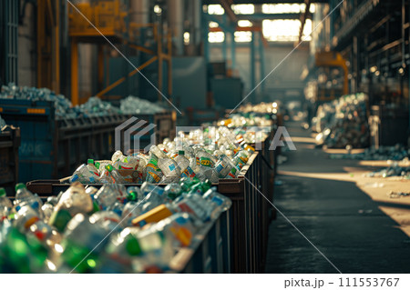 An industrial waste management facility with scattered refuse, emphasizing the scale and challenges of modern waste processing. 111553767