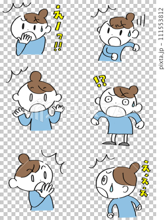 Set illustrations of a surprised woman in various poses 111553812