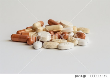 Pile of colorful pills for health and wellness, Generative AI 111553839
