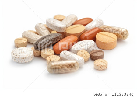 Pile of colorful pills for health and wellness, Generative AI 111553840