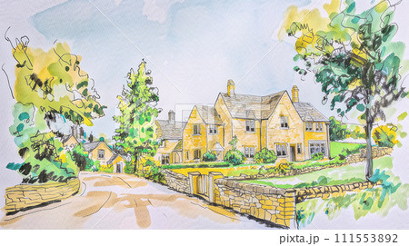 イギリスのコッツウォルズ地方の風景のイラスト素材 [111553892] - PIXTA