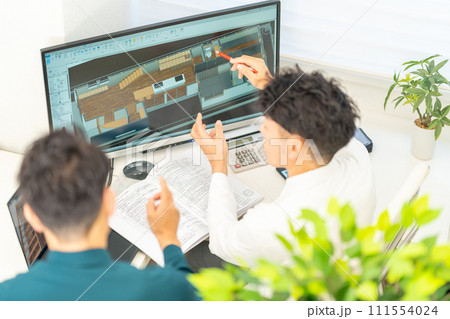 三次元CAD　立体的　3DCG　建築設計　住宅　内観　2人 111554024